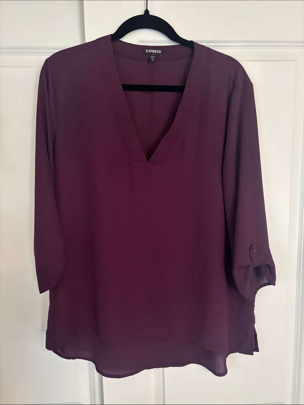 Express Women's Deep Plum V-Neck Blouse